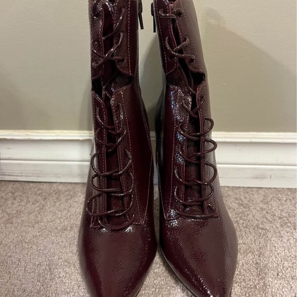 Aldo Dark Red Lace-Up Heeled Boots - Picture 2 of 5